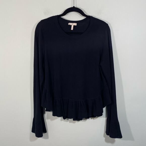 Joie Women's Black Caviar Iona Wool Silk Blend Ruffle Sweater Size L - Picture 1 of 8